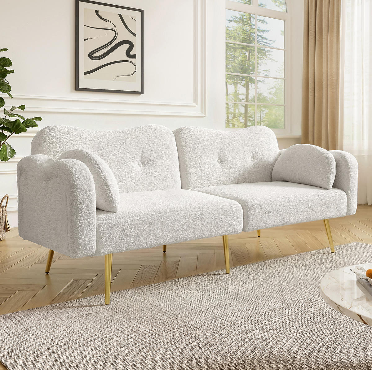 SCHLAFSOFA 155/85,5 cm Liegefläche in Weiß – mit 3-Stufen-Rückenlehne - Weiß, Textil (79/82/175cm) - BEAOK