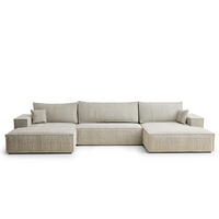 WOHNLANDSCHAFT Kyoto Beige Chenille-Stoff - Beige/Schwarz, Holz/Holzwerkstoff (398/70/148cm) - Maison de Reve