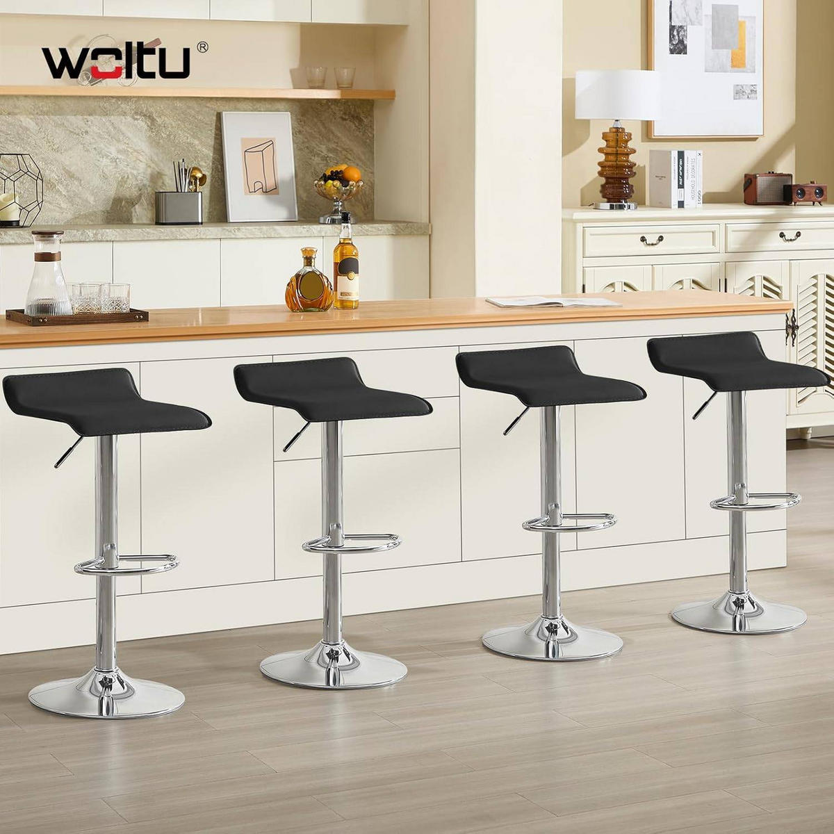 BARHOCKER, Höhenverstellbarer Barstuhl,aus Kunstleder Metall - Schwarz, Metall (38.5/84/39.5cm) - Woltu