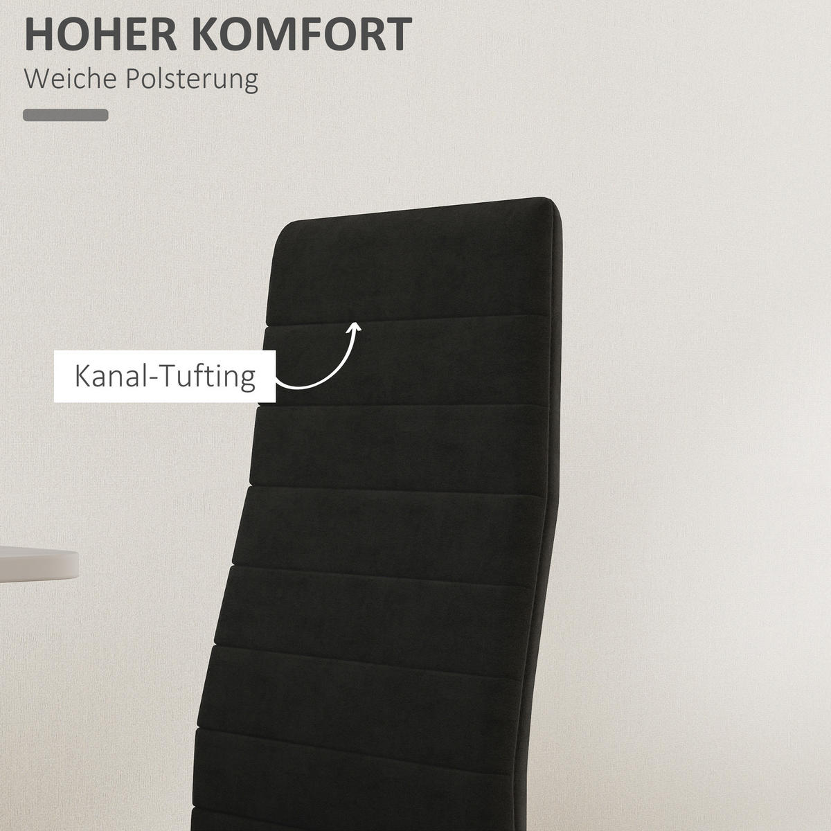 ESSZIMMERSTÜHLE 4er-Set Armlose Küchenstuhl mit Rückenlehne, Samtoptik Schwarz - Schwarz, Textil/Metall (41/97/54cm) - HOMCOM