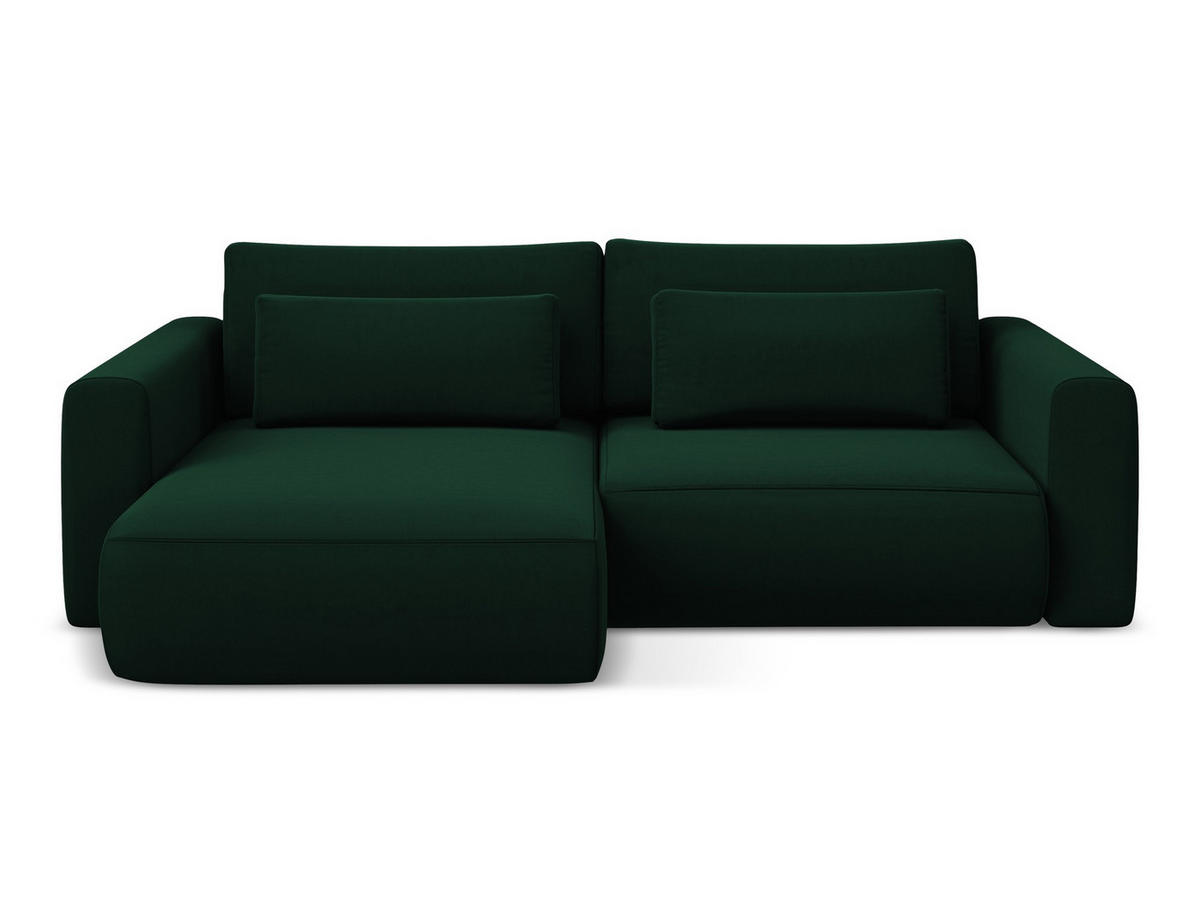 ECKSOFA mit Schlaffunktion Samt Stoff Grün - Dunkelgrün/Schwarz, Kunststoff/Textil (149/240cm) - Makamii