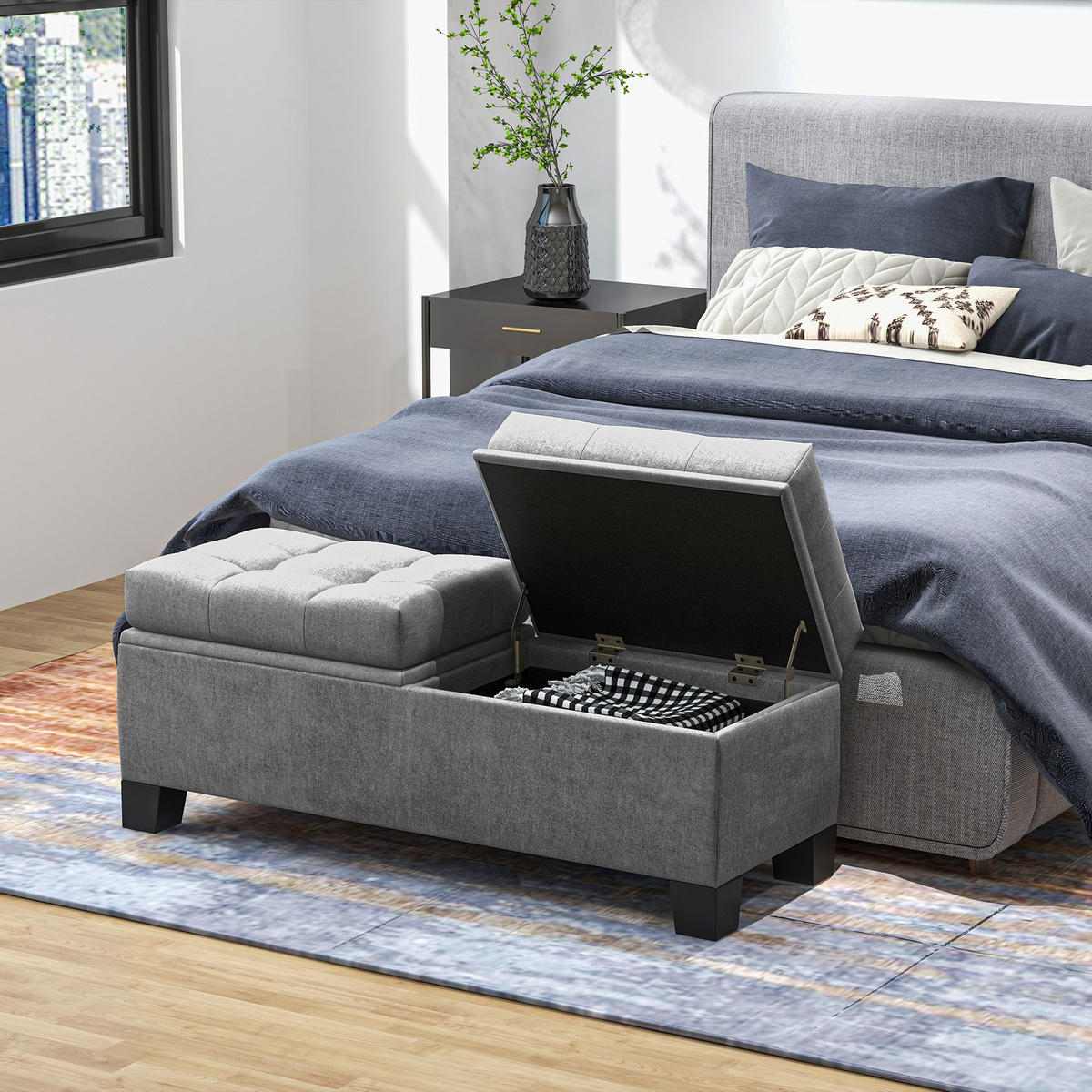 TRUHENBANK DE-09080 mit Stauraum und Leinenoptik Grau - Grau, Holzwerkstoff (116/47/41cm) - ComfortXL