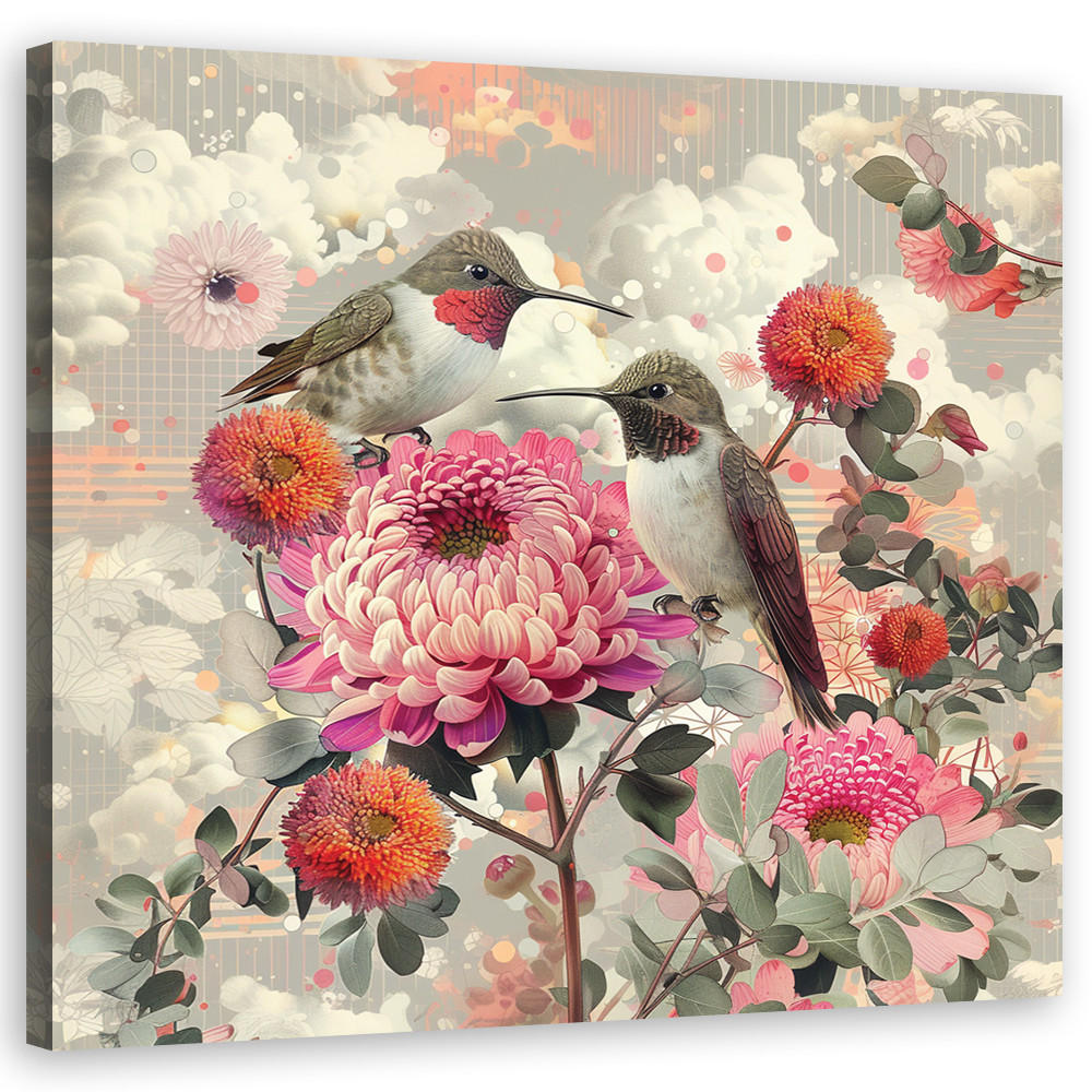 WANDBILD tiere vögel blumen - Multicolor, Textil (50/50cm) - Feeby