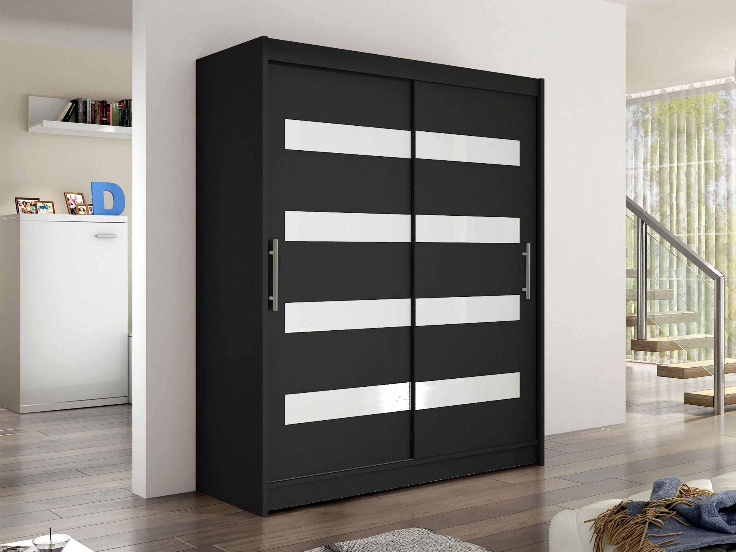 SCHWEBETÜRENSCHRANK Westa IV - Silberfarben/Schwarz, Holzwerkstoff/Metall (150/200/58cm) - MIRJAN24