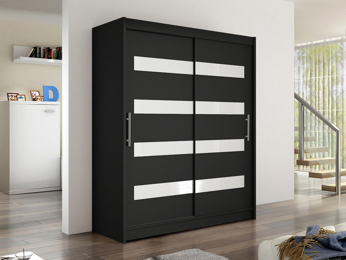SCHWEBETÜRENSCHRANK Westa IV - Silberfarben/Schwarz, Holzwerkstoff/Metall (150/200/58cm) - MIRJAN24