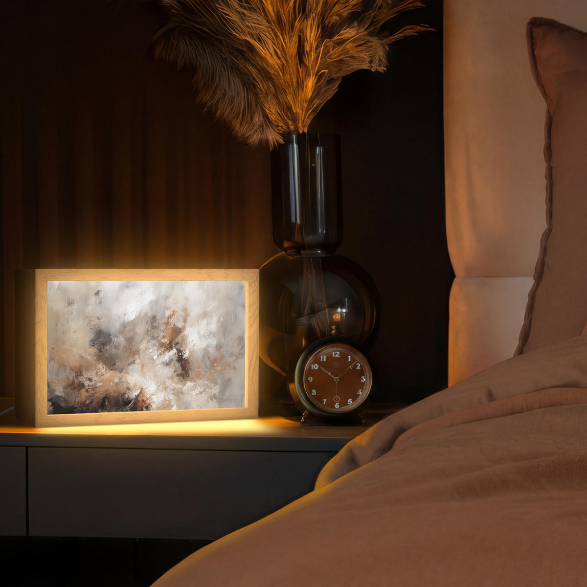 STOLNÍ LAMPA Barva - abstraktní - béžová - umění 30x20 cm - jabloňová, kompozitní dřevo (8/30/20cm) - OnlyWow