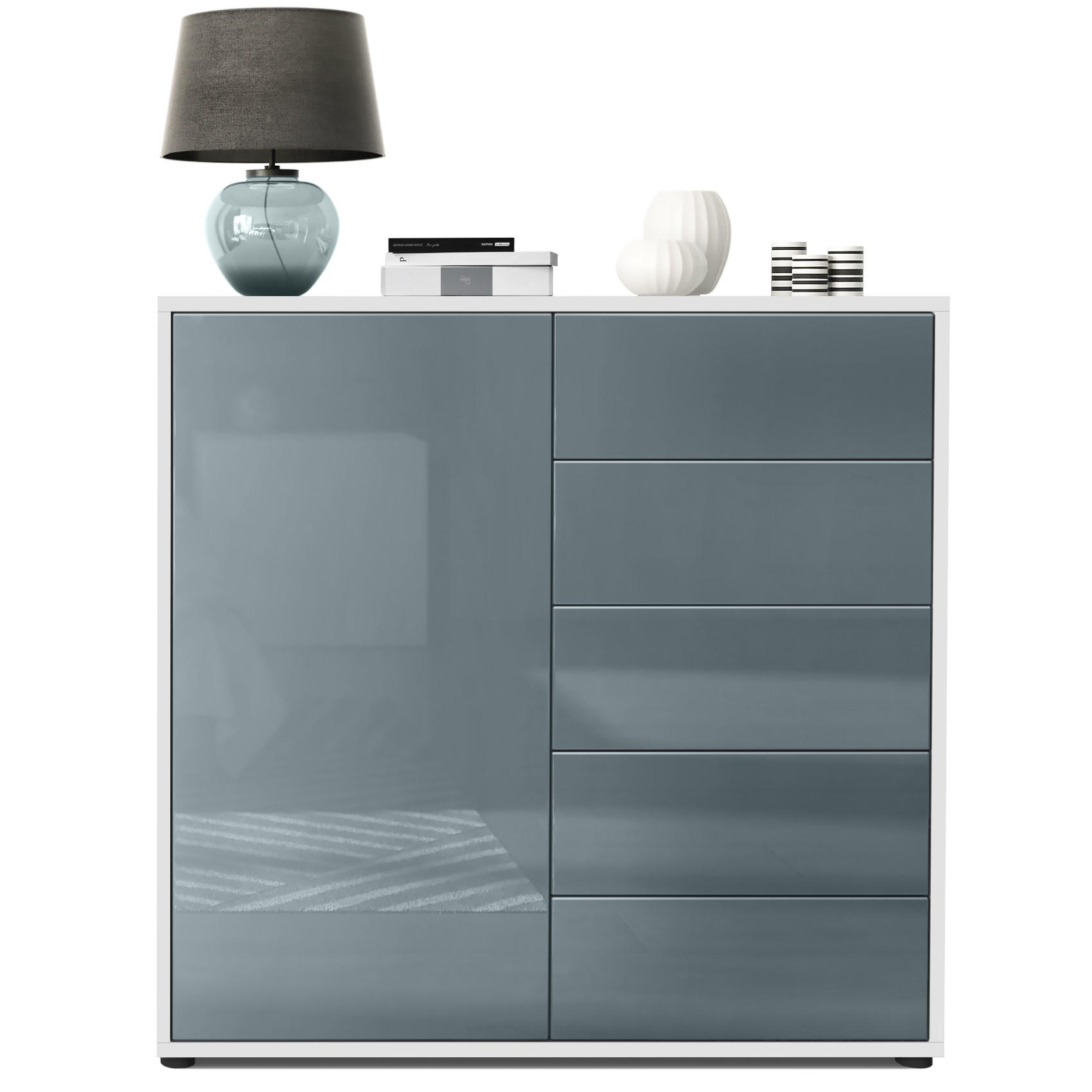 KOMMODE Ben Front in Grau Hochglanz - Grau, Holzwerkstoff (79/74/36cm) - Vladon