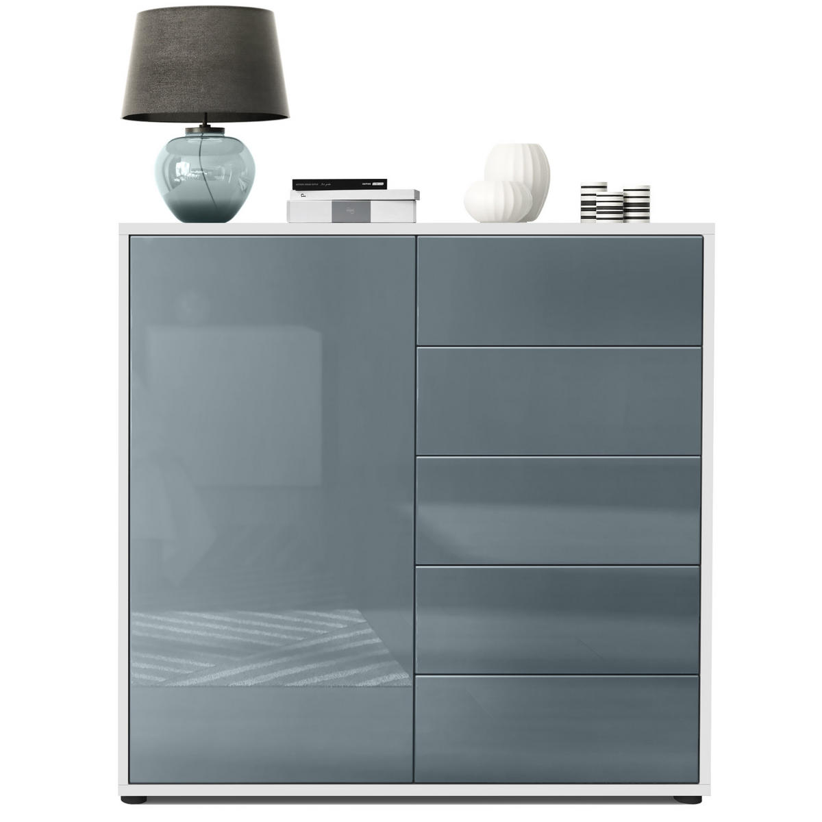 KOMMODE Ben Front in Grau Hochglanz - Grau, Holzwerkstoff (79/74/36cm) - Vladon