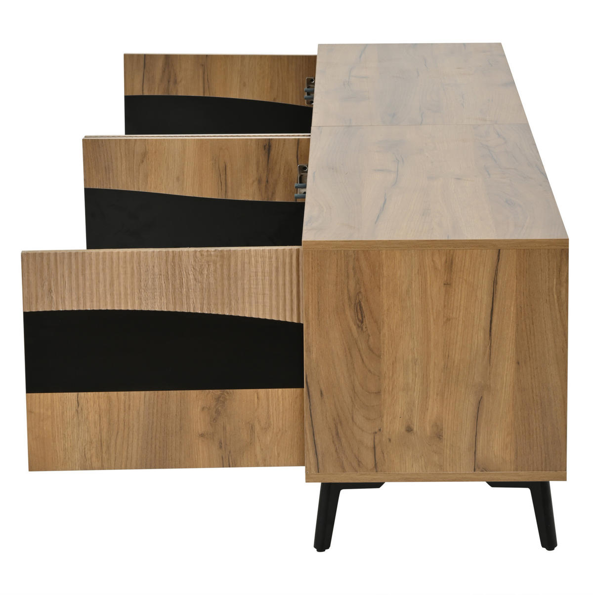 LOWBOARD 180/40/50 cm aus Spanplatte mit 4 Türen und symmetrischem Design Naturfarben/Schwarz - Naturfarben, Holzwerkstoff (180/50/40cm) - Modenvie