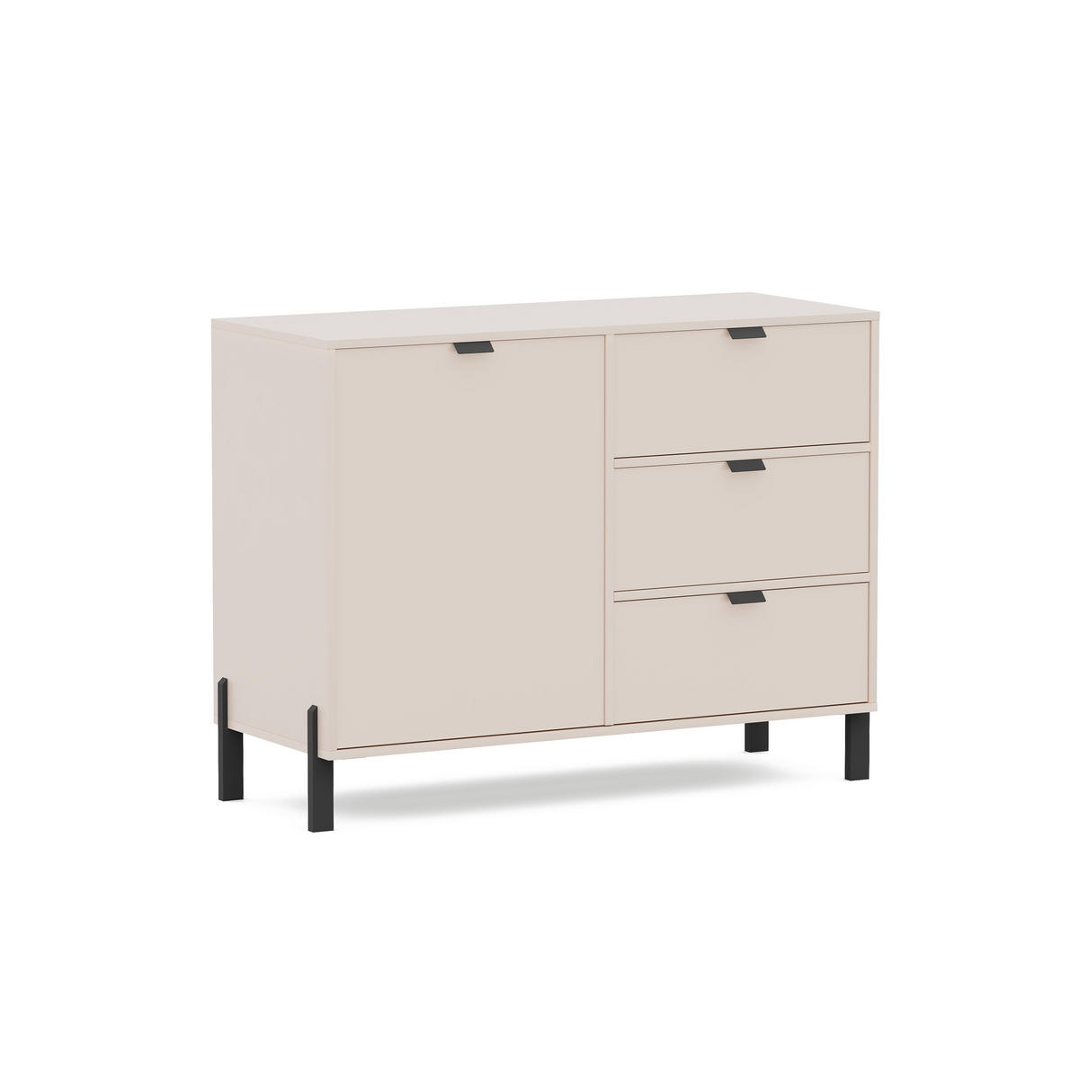 KOMMODE Cortina mit 1 Tür und 3 Schubladen, Sandbeige - Sandfarben/Schwarz, Holzwerkstoff (109/85/45cm) - Beautysofa