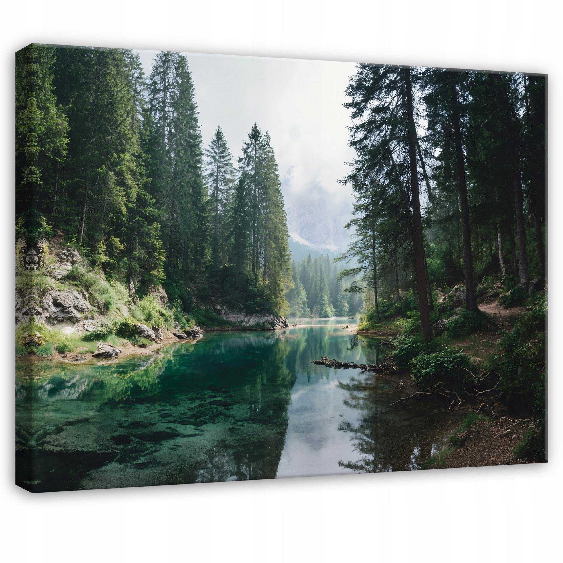LEINWANDBILD Wald Fluss Grün 120x80 cm - Multicolor, Holzwerkstoff (120/80cm) - Wallarena
