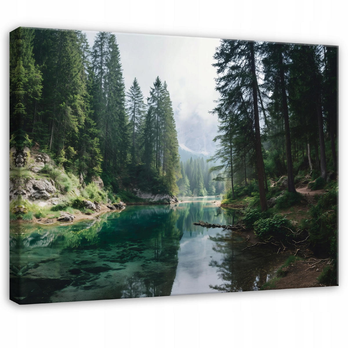 LEINWANDBILD Wald Fluss Grün 120x80 cm - Multicolor, Holzwerkstoff (120/80cm) - Wallarena