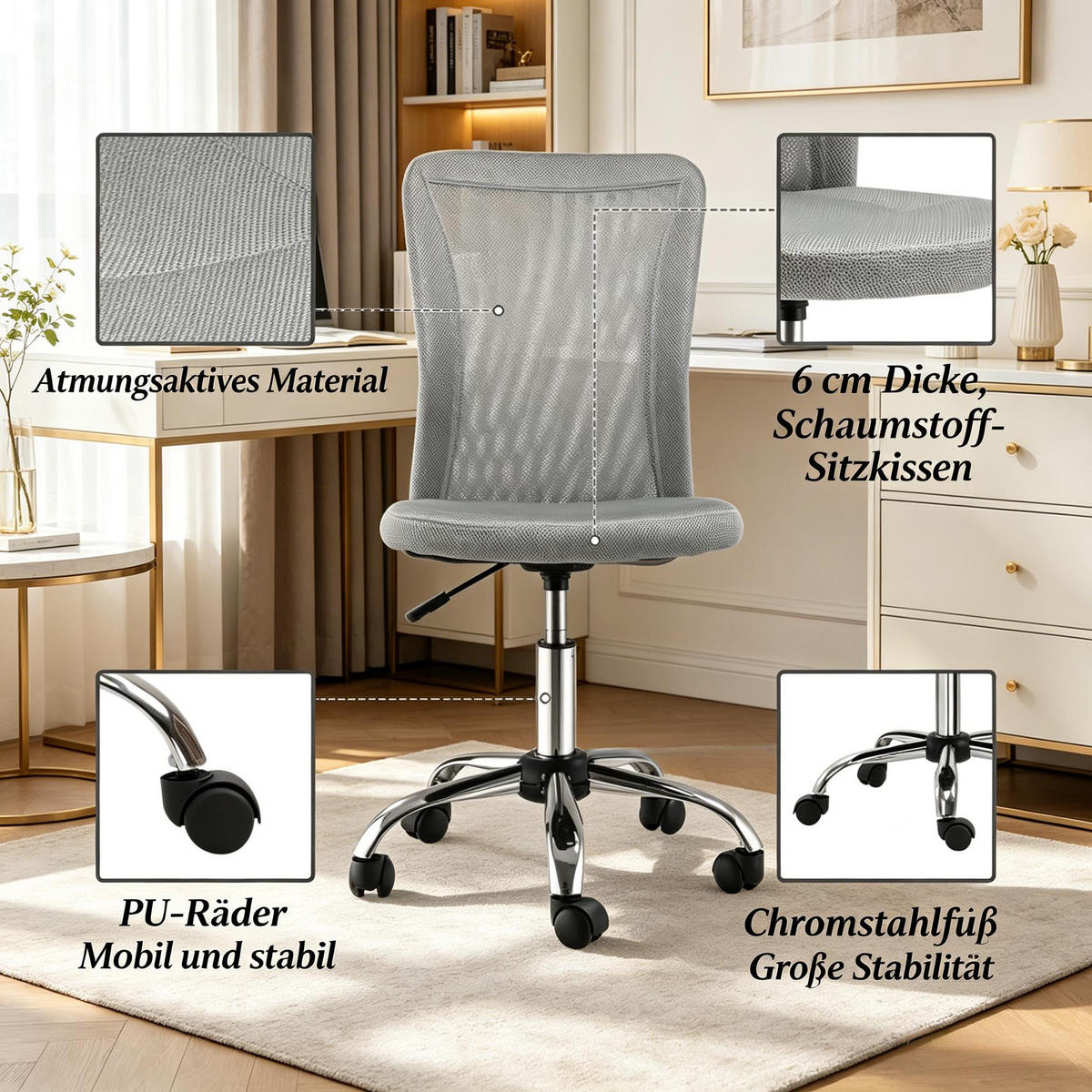 DREHSTUHL moderner Drehstuhl für Homeoffice 90 bis 100 cm - Grau, Textil (43/90/58cm) - Gisaae