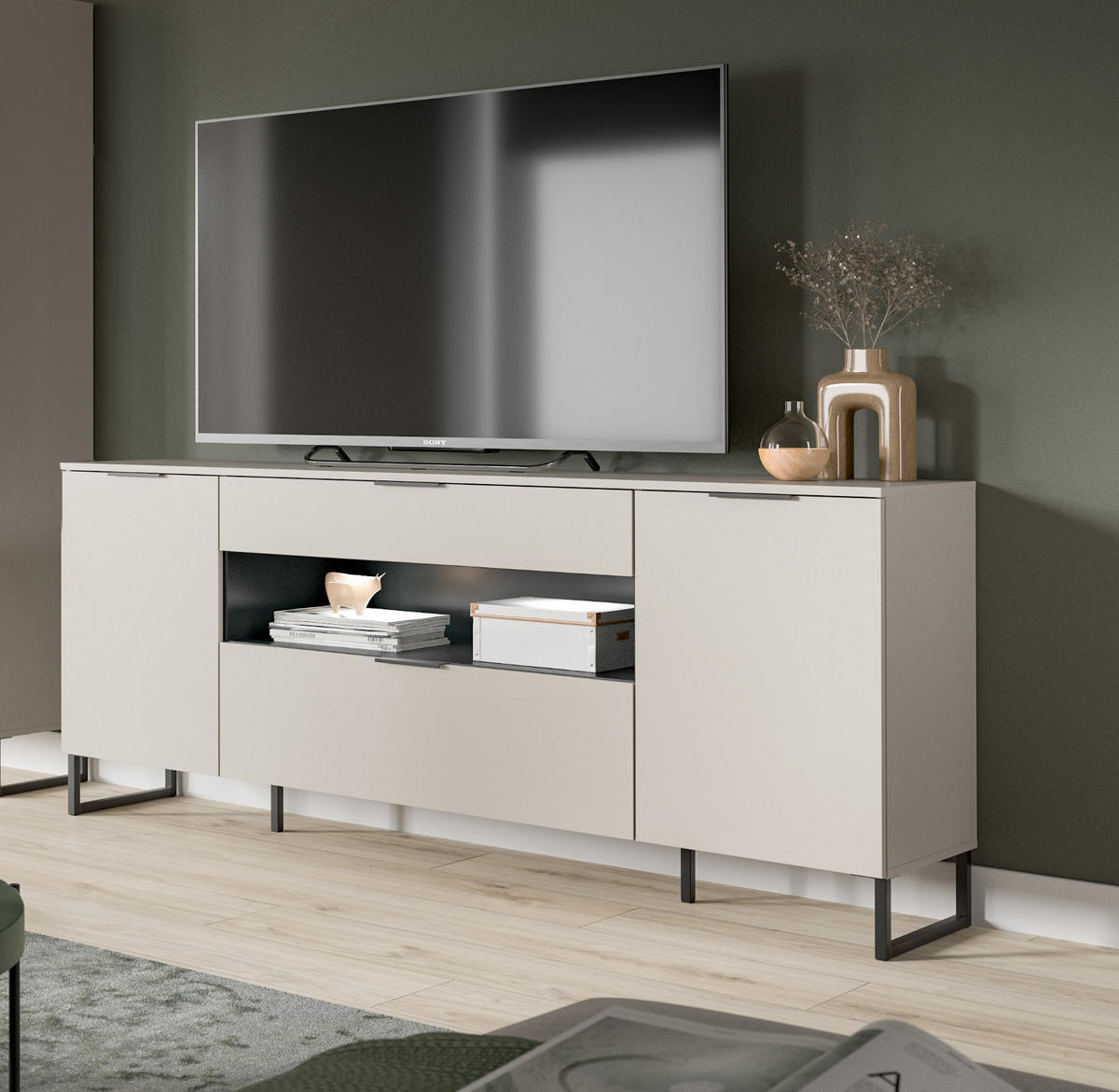 TV-LOWBOARD Kaschmir, schwarz 185 x 80 cm, TV Unterteil mit Soft-Close - Kaschmir/Schwarz, Holzwerkstoff/Kunststoff (185/80/41cm) - Inn.Furn
