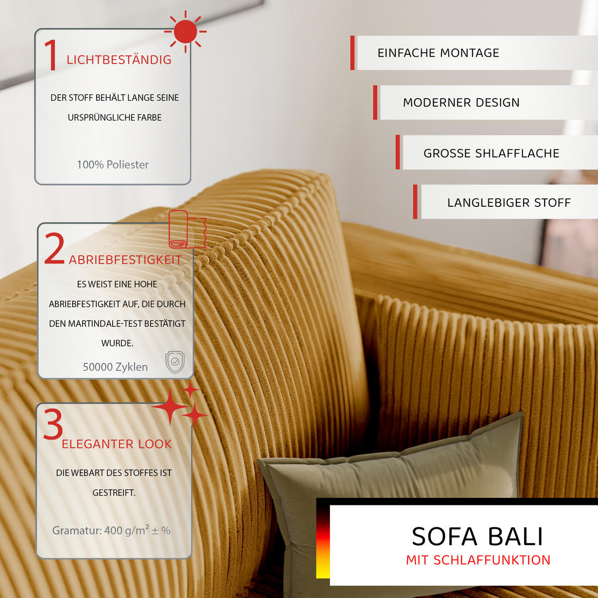 SOFA mit Schlaffunktion und Bettkasten, Senfgelb - Gelb, Holzwerkstoff/Textil (240/84/105cm) - Idohome