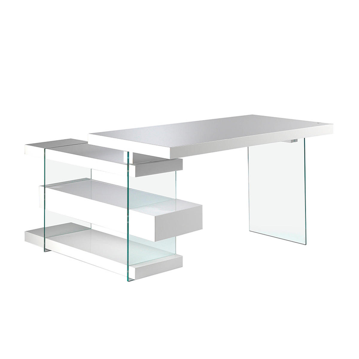 SCHREIBTISCH Rechteckig Glas | Weiß 140/127/75 cm - Transparent/Weiß, Glas/Holz (127/140/75cm) - ANGEL CERDA