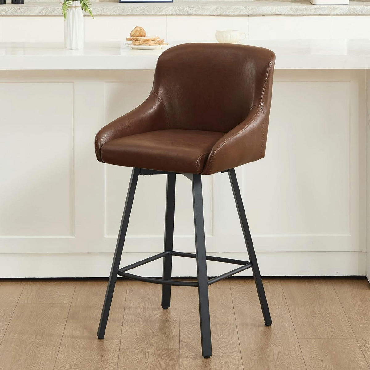 BARHOCKER 360° drehbar mit Fußstütze Braun-Kunstleder 1er Set - Braun, Kunststoff (49/110/38cm)