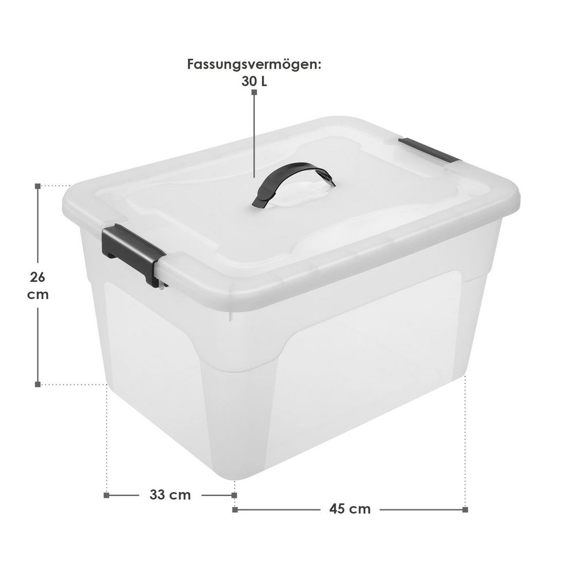 AUFBEWAHRUNGSBOX mit Deckel 30L semitransparent (4er-Set) - Weiß, Kunststoff (33/26/45cm) - Juskys