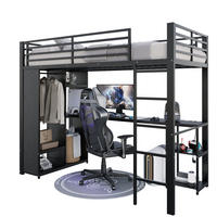 HOCHBETT MDF+Metall 90x200 cm Schwarz mit Schreibtisch, LED-Lichtleiste und offenem Stauraum - Schwarz, Holzwerkstoff (90/200cm) - Modfu