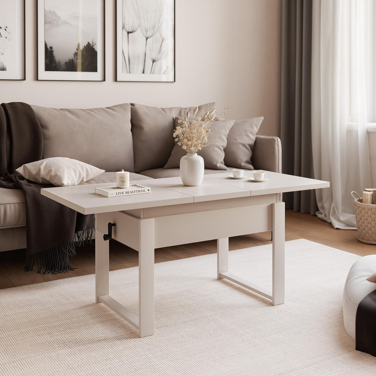 COUCHTISCH TIVOR Multifunktionalität 3-in-1 - Kaschmir, Holzwerkstoff/Metall (67/120/63.5cm) - Idohome