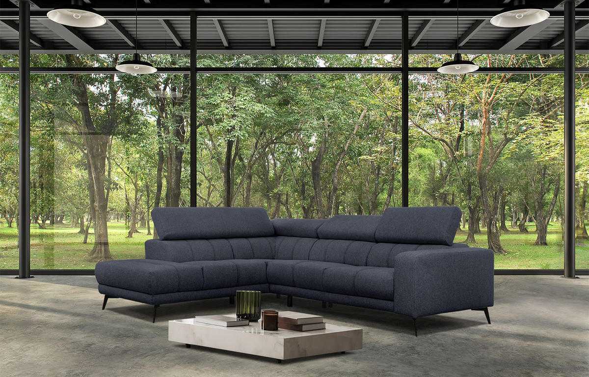 ECKSOFA MORELLO 5-Sitzer, dunkelblau - Schwarz/Dunkelblau, Holzwerkstoff/Textil (158/269cm) - Courtois Laville