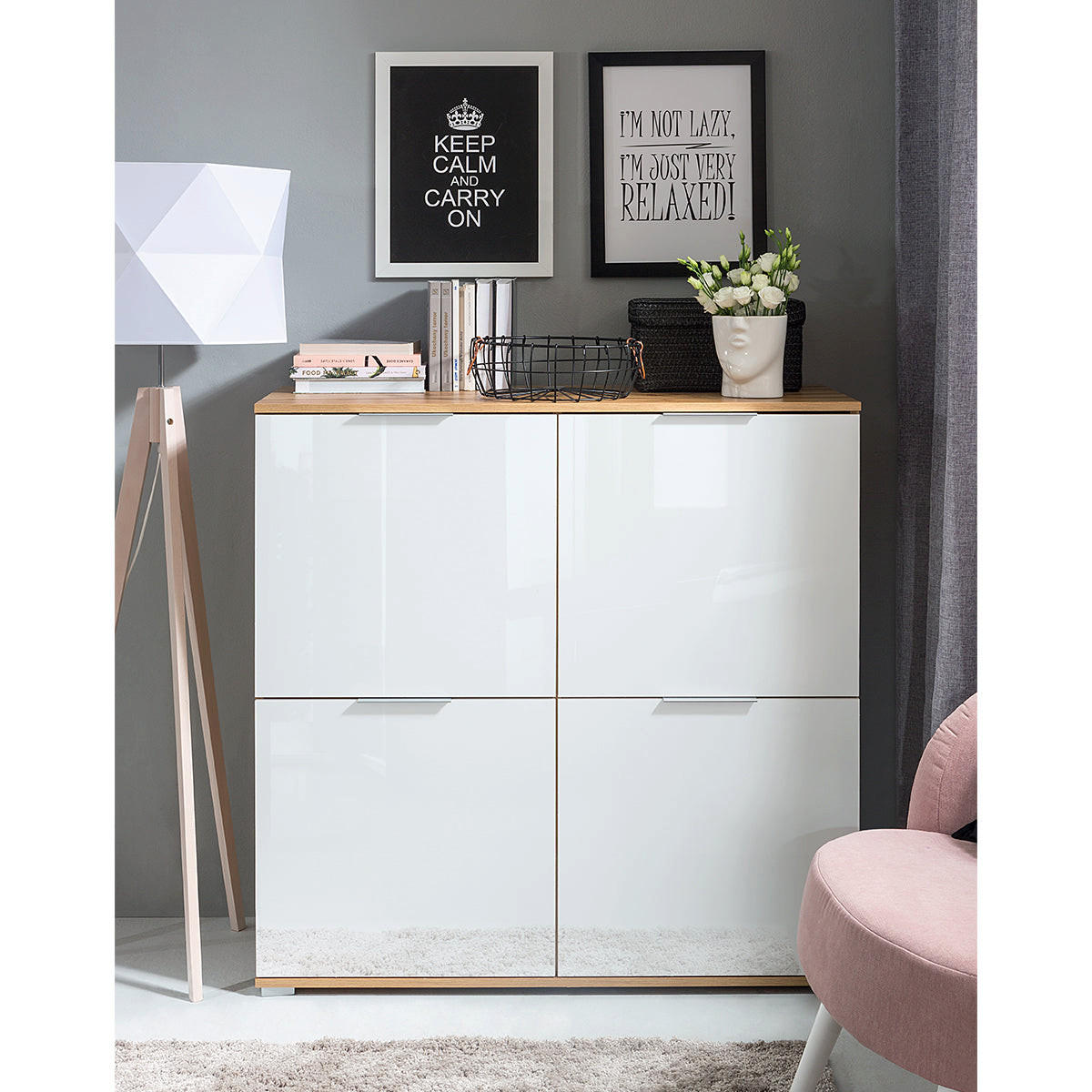 KOMODA Selma Biela a drevo - biela, kompozitné drevo (104/106/41cm) - Petits-meubles