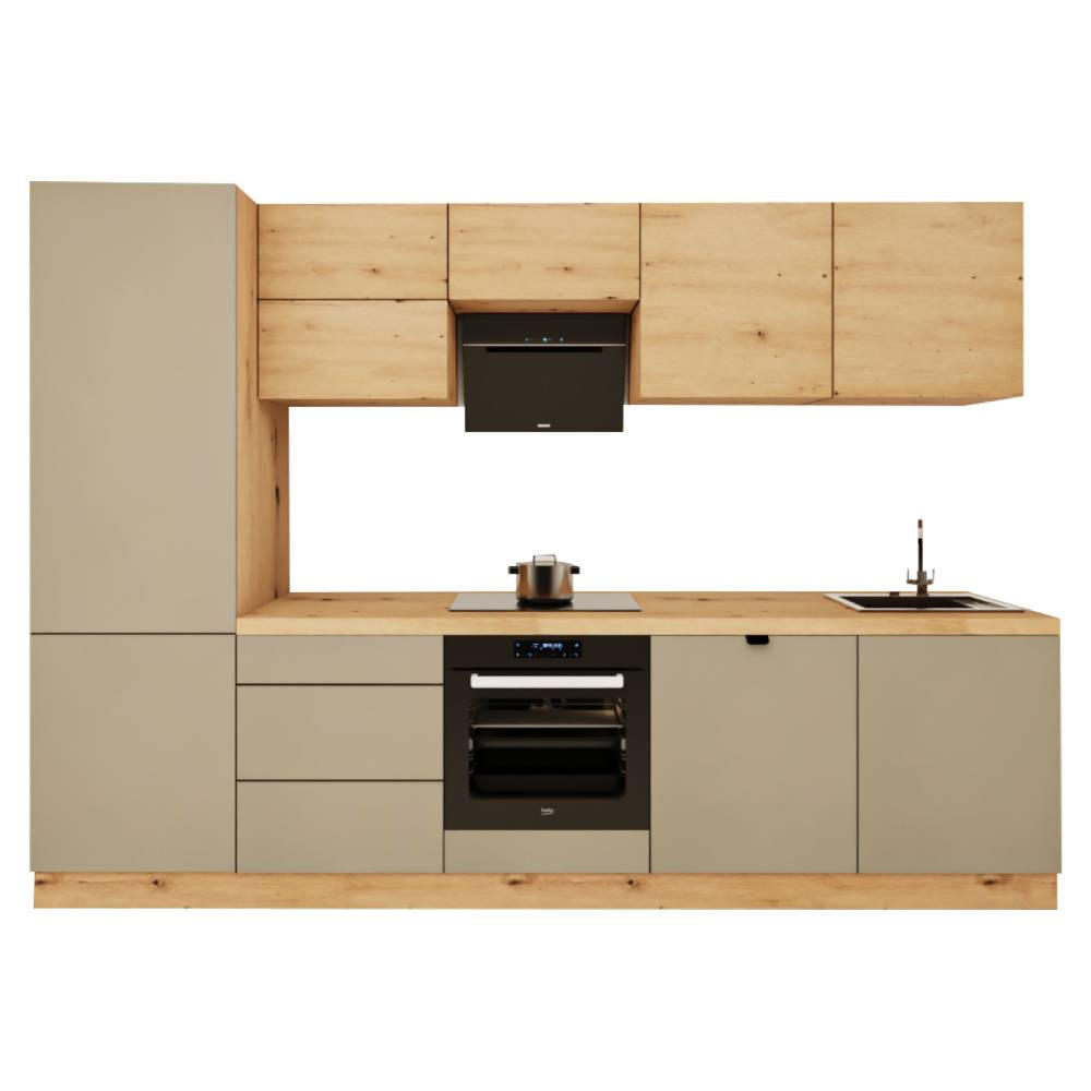 KÜCHENZEILE 300 cm - Langen KL29-M300 - in Beige/Artisan Eiche - Beige/Eiche Artisan, Holz (300/212/58cm)