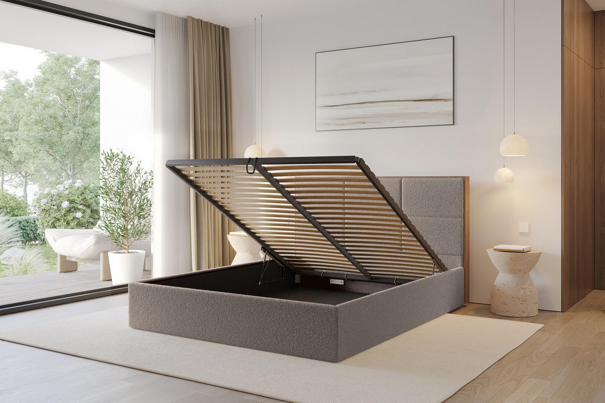 POLSTERBETT mit Bettkasten und Lattenrost, Bett mit Matratze H3/H4 - LILA 140x200 Braun - Braun, Holzwerkstoff/Textil (140/200cm) - ALTDECOR