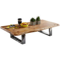 COUCHTISCH Akazienholz Massiv, Baumkanten Design, Landhausstil, Metallbeine Stabil - Beige/Silberfarben, Holz/Metall (58/115/25cm) - KADIMA DESIGN