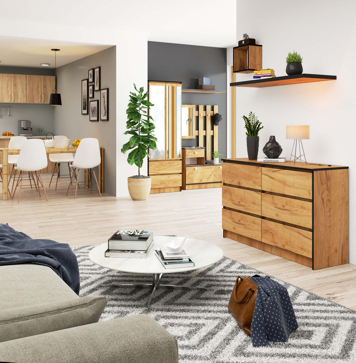 KOMMODE Eiche Craft 77/120/40 - Eiche Wotan, Holzwerkstoff (120/77/40cm) - RAUMHIRSCH FURNITURE