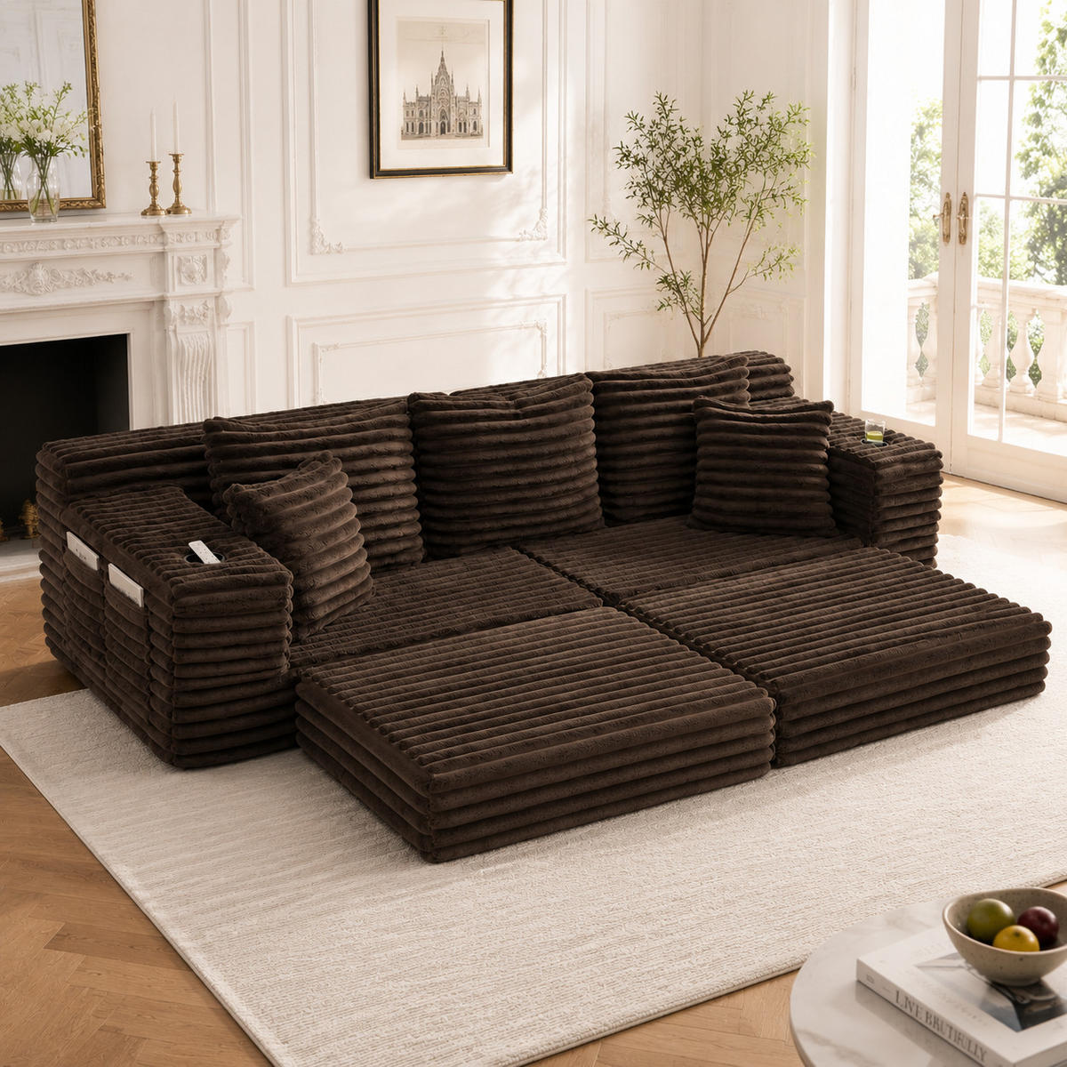 SCHLAFSOFA DE-33739 mit Seitentaschen Kaffeebraun - Braun, Textil (107.48/34.25/38.58cm) - ComfortXL