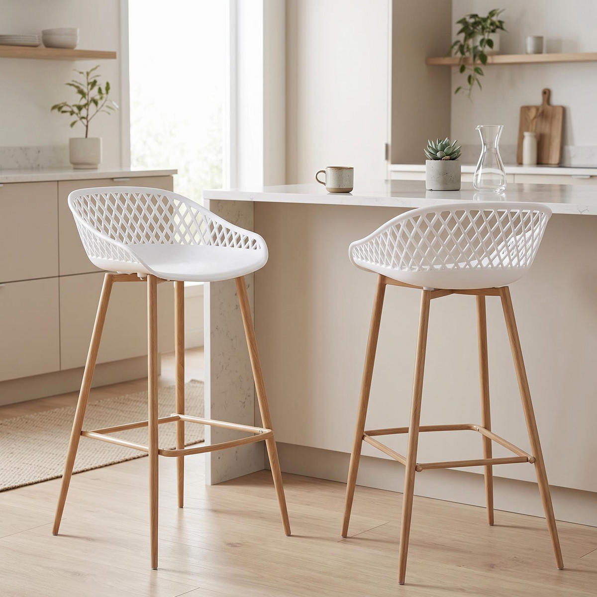 BARHOCKER IREK 2ER-SET - Weiß, Textil (47/99/49cm) - IDIMEX
