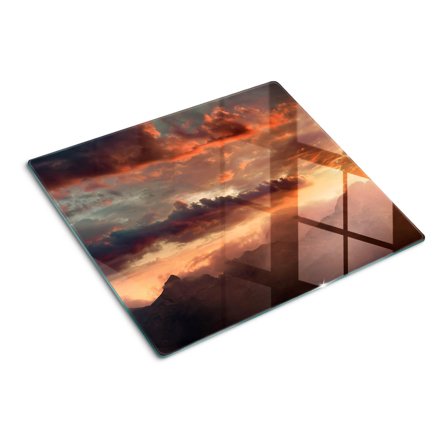 GLASPLATTE 60x52 cm Sonnenuntergangsberg - Orange, Glas (60/0.4/52cm) - TULUP