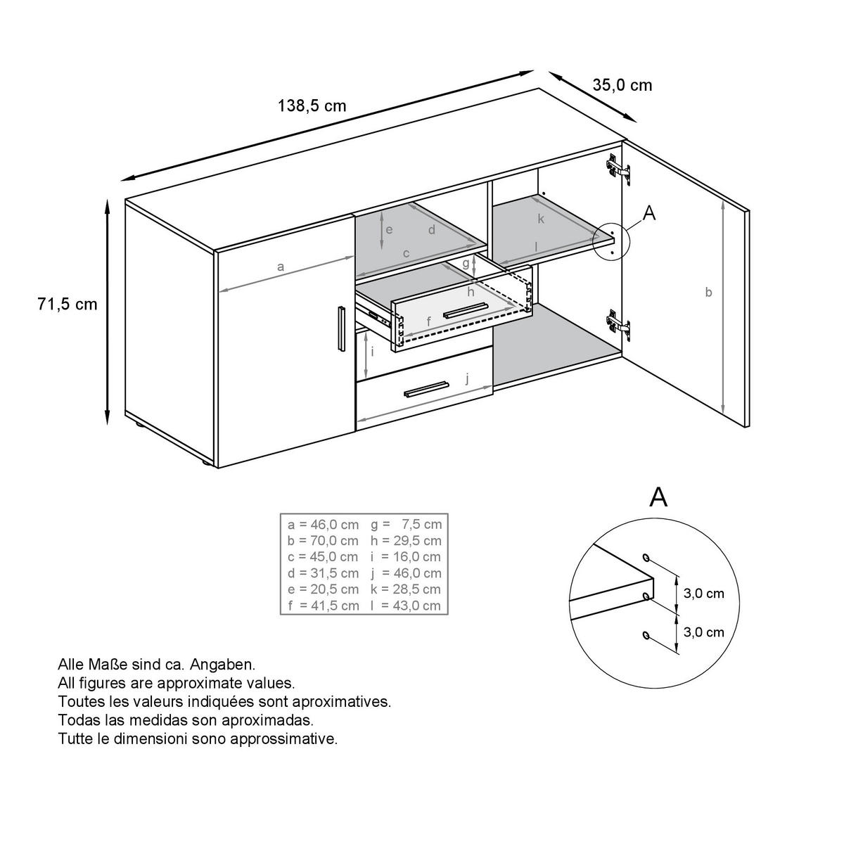 SIDEBOARD Skadu Front in Avola-Anthrazit - Anthrazit, Holzwerkstoff (138.5/71.5/35cm) - Vladon