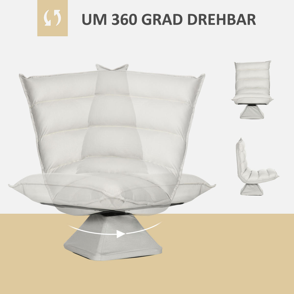 BODENSOFA Bodenstuhl mit Verstellbarer Lehne, Drehbarer Meditationsstuhl Grau - Hellgrau, Metall (70/95/62cm) - HOMCOM