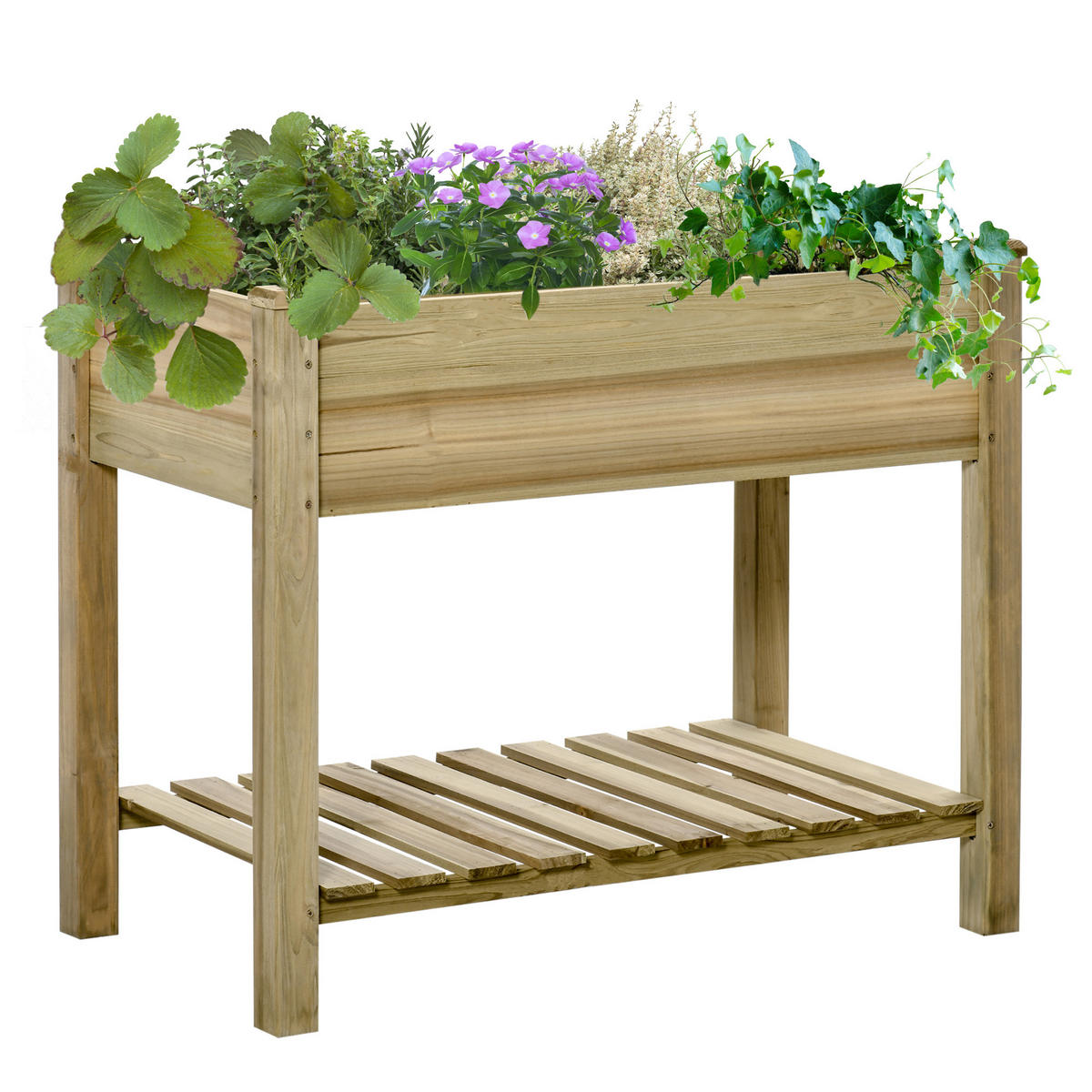 HOCHBEET mit Ablage - Grün, Holz (51/76/91cm) - Outsunny