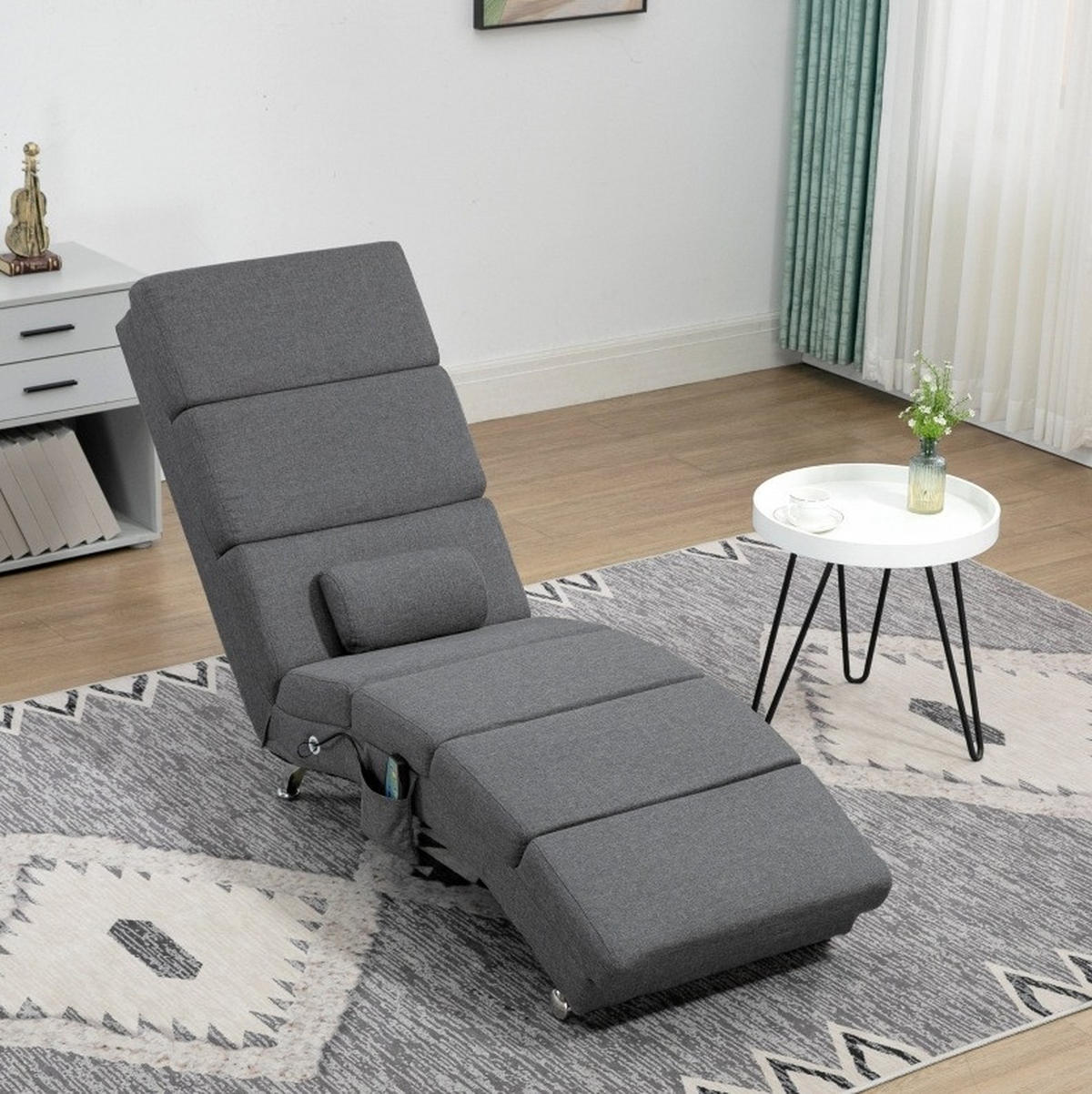 RELAXSESSEL in Dunkelgrau 168x56x84 cm mit Vibrationsmassage und Lendenwärme - Dunkelgrau, Textil (56/84/168cm) - IVMEU
