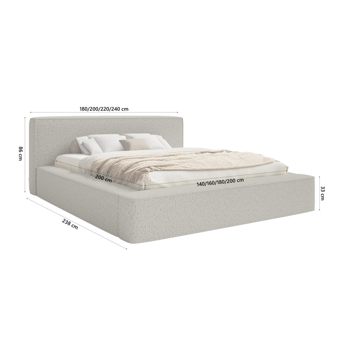 POLSTERBETT Mummo Premium 200x200 cm, Taupe - Taupe, Textil (200/200cm) - Fedve
