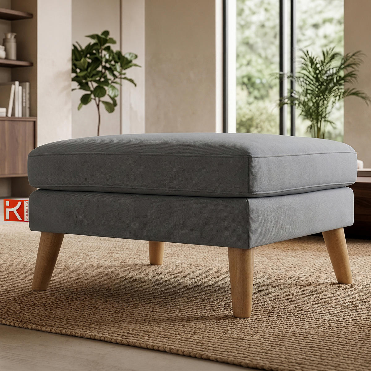 SITZHOCKER TAGIO Pouffe, grau - Braun/Grau, Buchenholz/Textil (65/46/80cm) - KONSIMO®