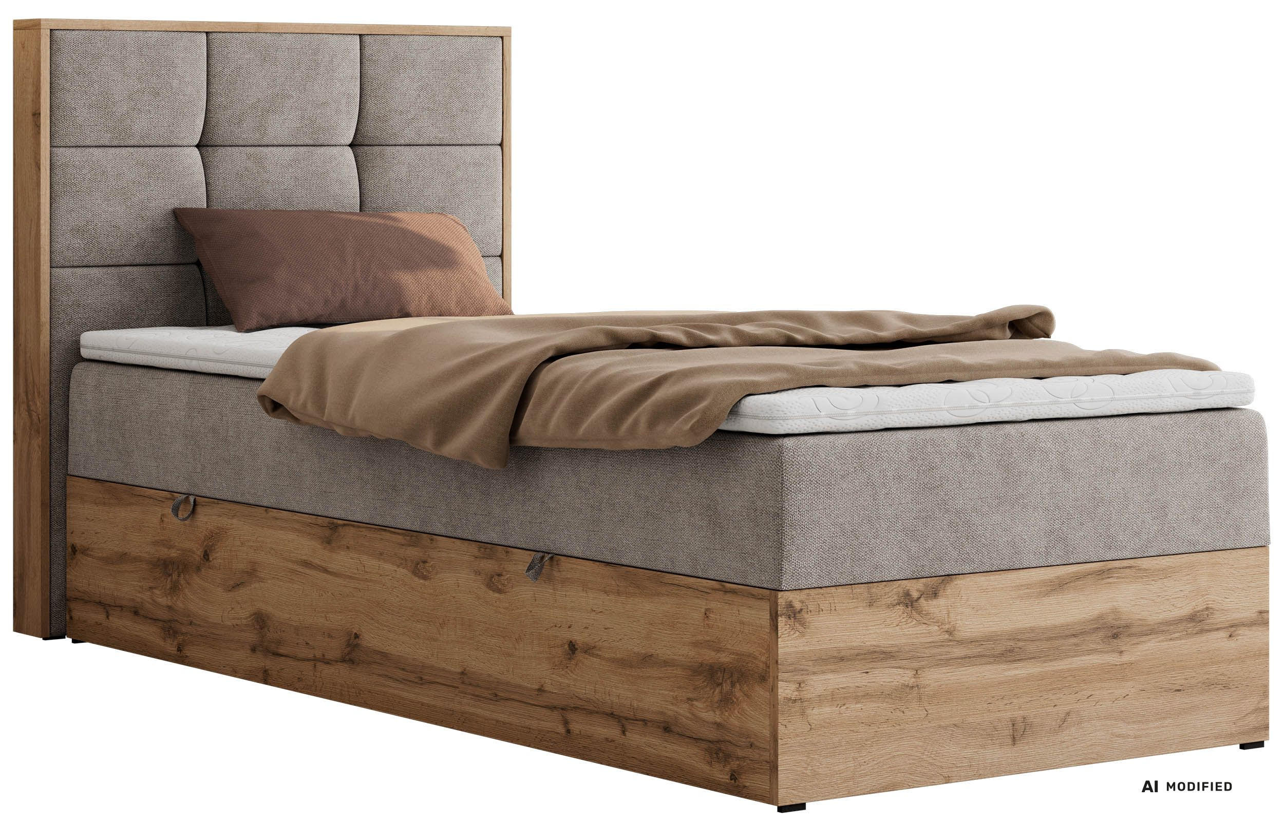 BOXBETT ALBERO 1 90/200 - Greige Stukture - Topper Visco - H3 - Links - Greige/Schwarz, Kunststoff/Textil (90/200cm) - MKS