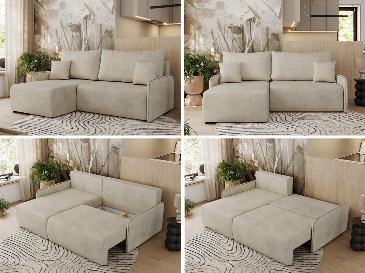 ECKSCHLAFSOFA ARPA L Beige Velvet - links - Beige/Schwarz, Kunststoff/Textil (198/150cm) - MKS