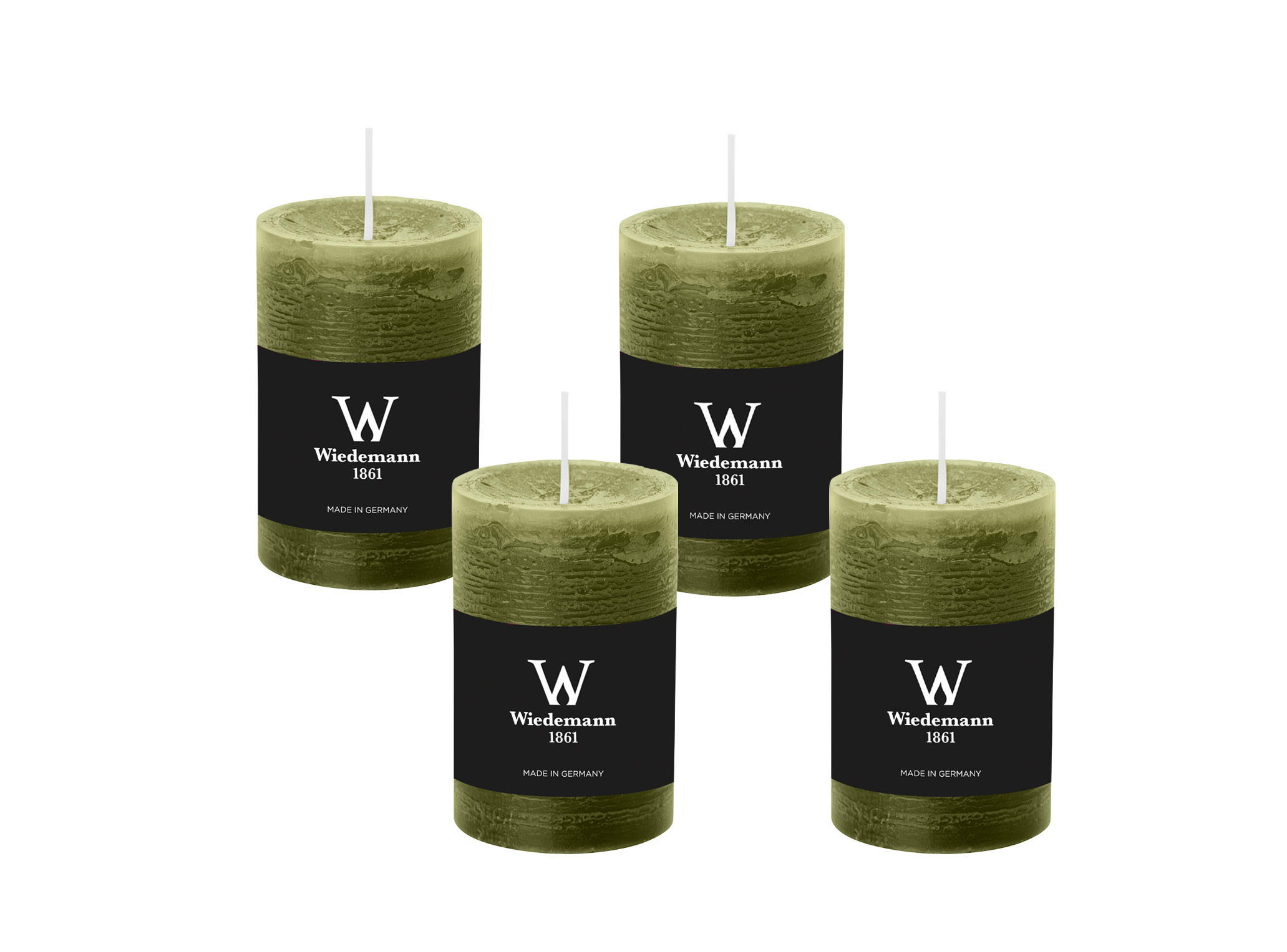STUMPENKERZE Rustik Olive Grün 80 x 68 mm, 4er Adventskerzen-Set - Olivgrün, Paraffin (8cm) - Wiedemann Kerzen