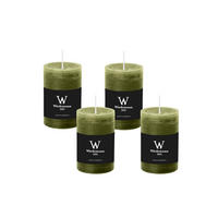 STUMPENKERZE Rustik Olive Grün 90 x 58 mm, 4er Adventskerzen-Set - Olivgrün, Paraffin (9cm) - Wiedemann Kerzen