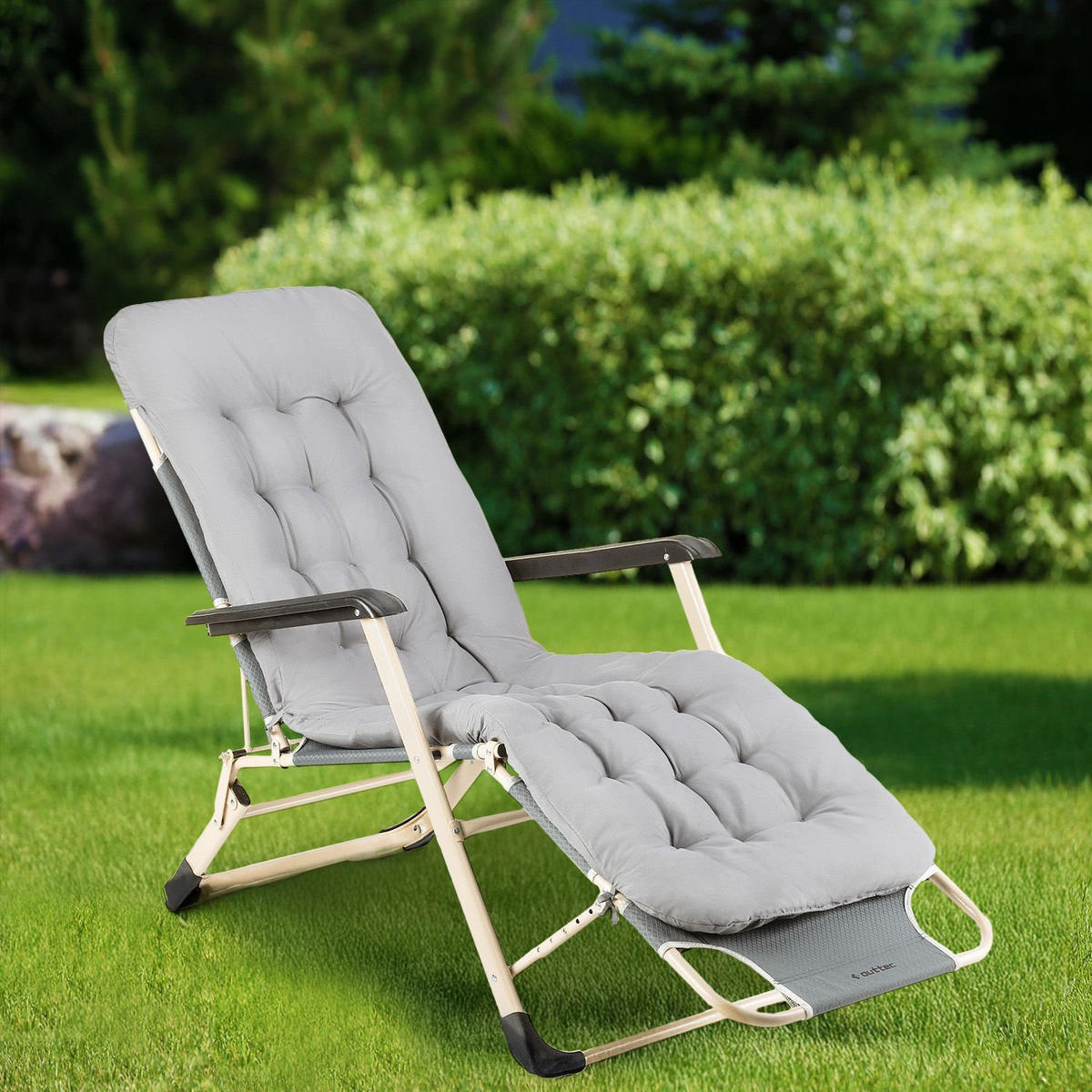 GARTEN-RELAXSESSEL mit Kissen, 180/52 cm, bis 120 kg - Grau, Metall (180/76/52cm) - Outtec