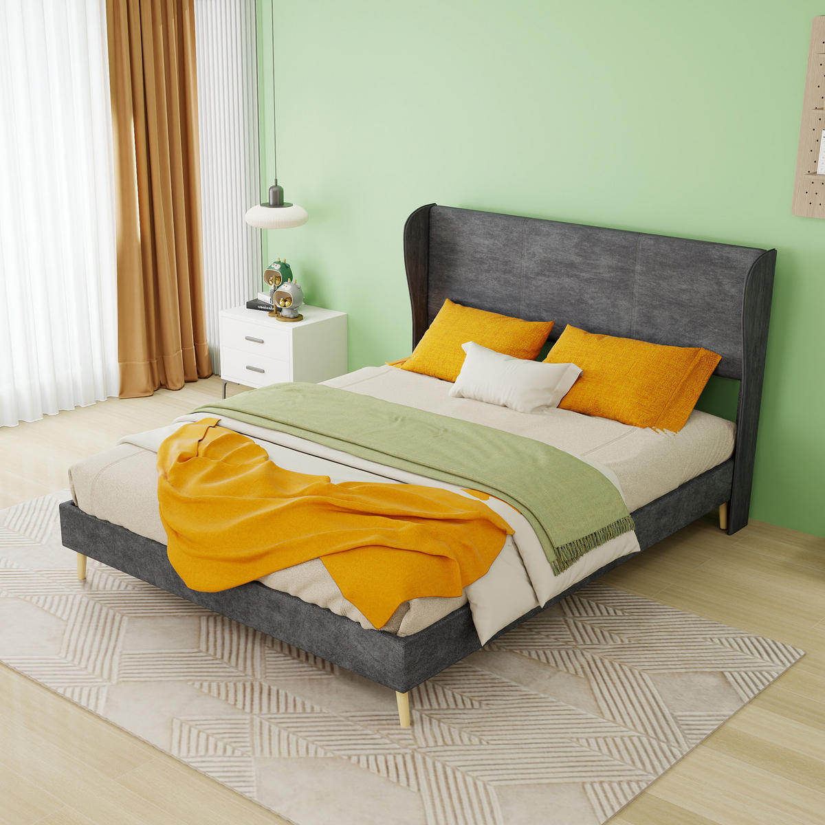 POLSTERBETT 140/200 cm DE-32997 mit Kopfteil und Matratze Grau - Grau, Metall (140/200cm) - ComfortXL