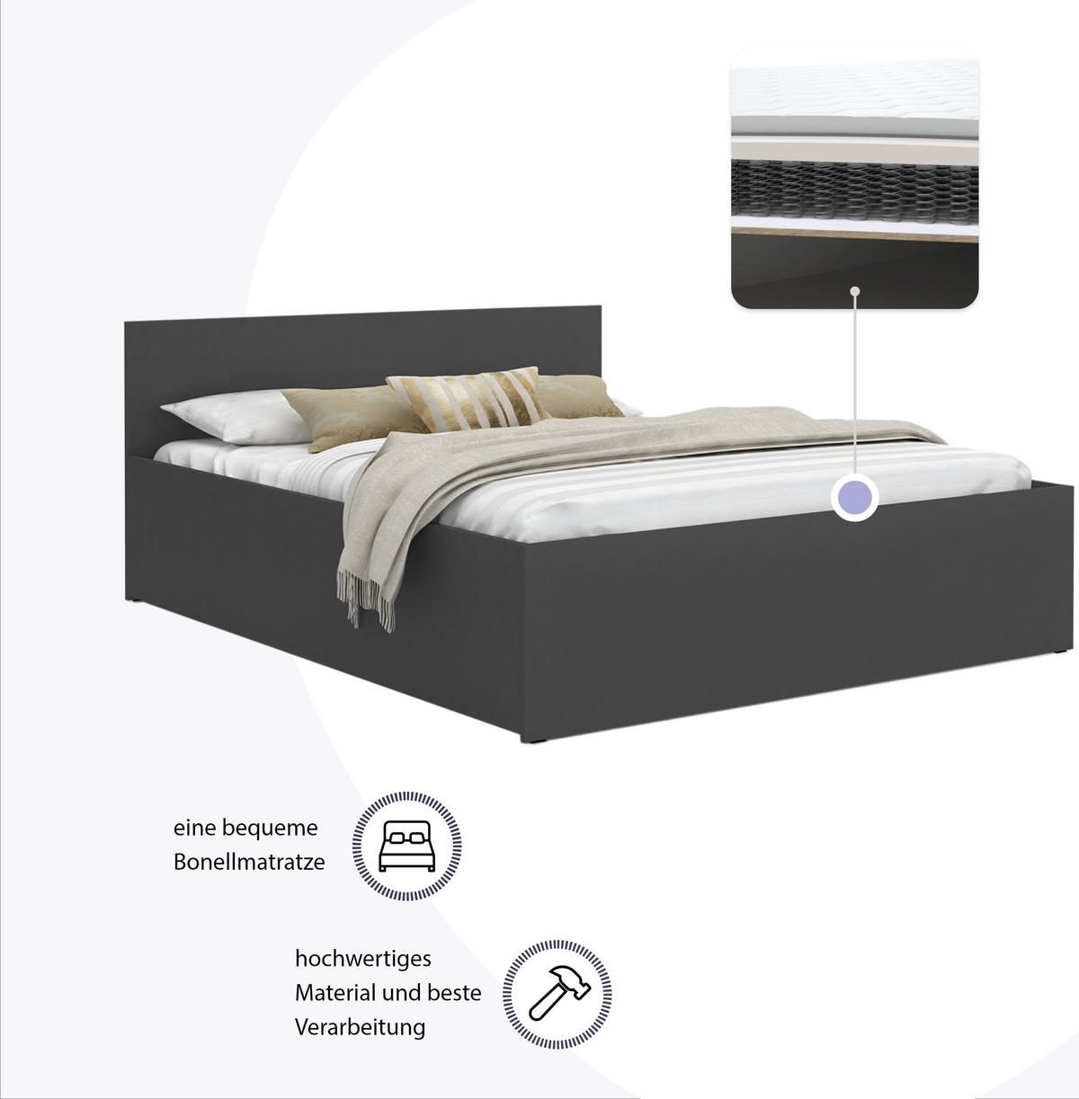 DOPPELBETT Sydney LUX 160x200 cm, Grau - Grau, Textil (160/200cm) - Fedve