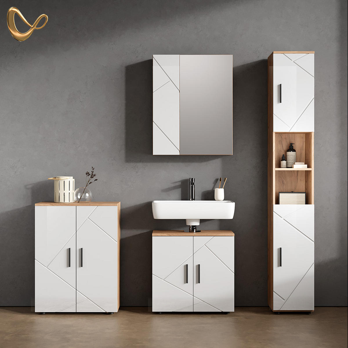 SPIEGELSCHRANK Ronco Weiß/Eiche 60 x 75 cm - Eiche Wotan/Weiß, Holzwerkstoff (60/75/17.2cm) - Livinity®
