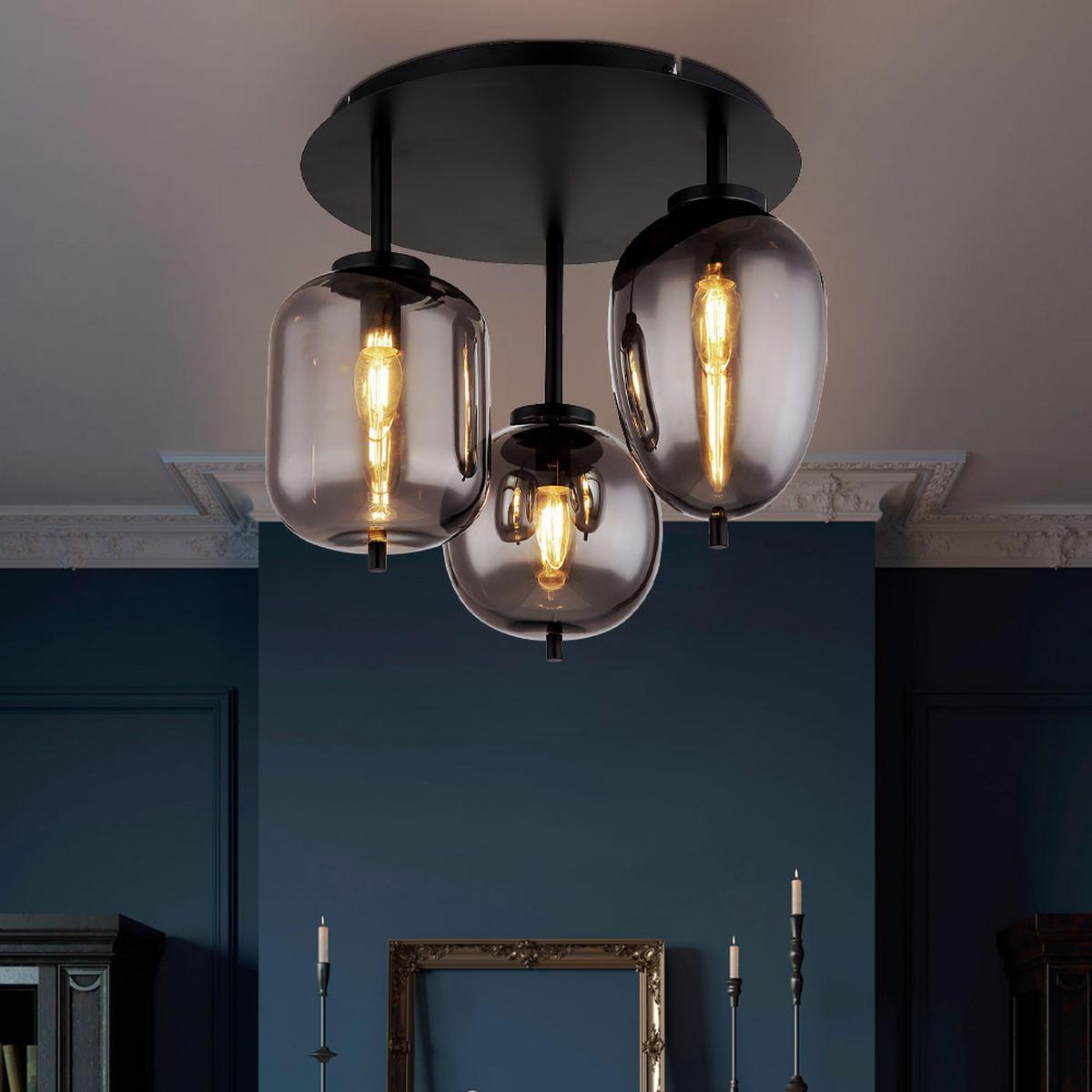 LED DECKENLEUCHTE Metall Schwarz - Schwarz, Glas (46/46/36cm) - Globo Lighting