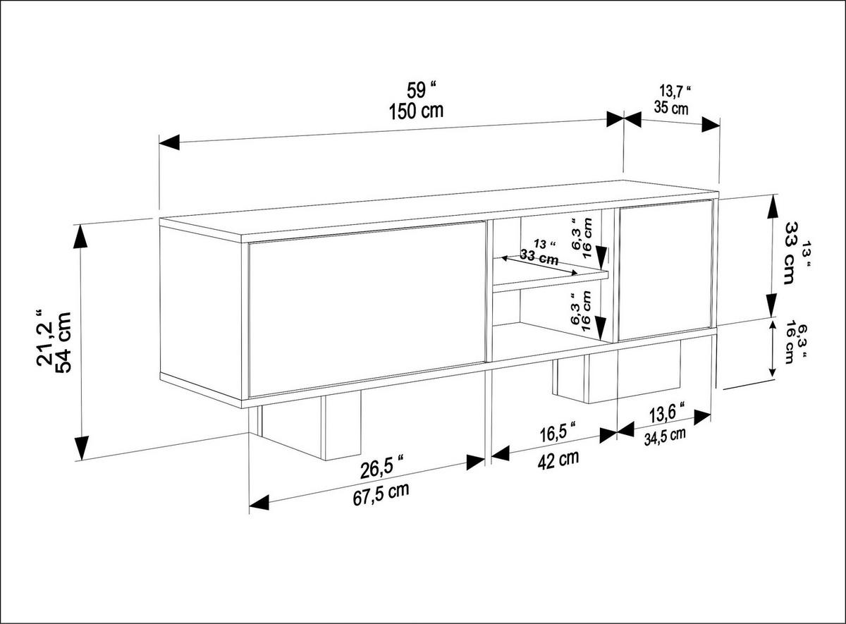 TV-LOWBOARD Monaco - Schwarz/Braun, Holzwerkstoff (150/54/35cm) - Decorotika