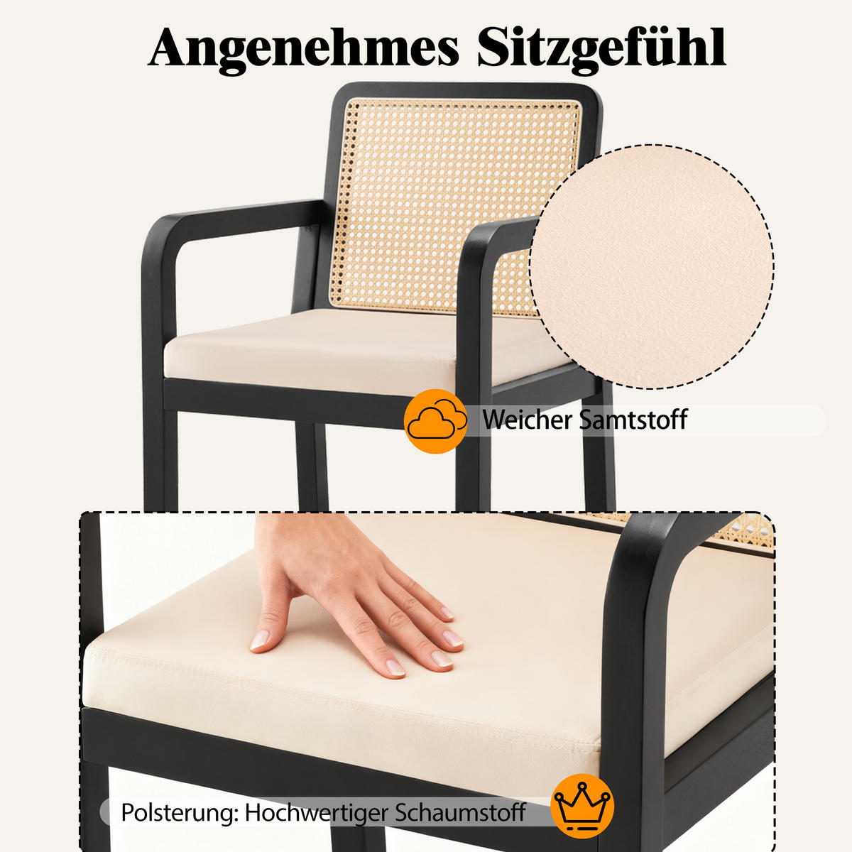 ESSZIMMERSTÜHLE 2er-Set mit Rattan-Rückenlehne - Beige, Holz (56/83/57cm) - Urban Meuble